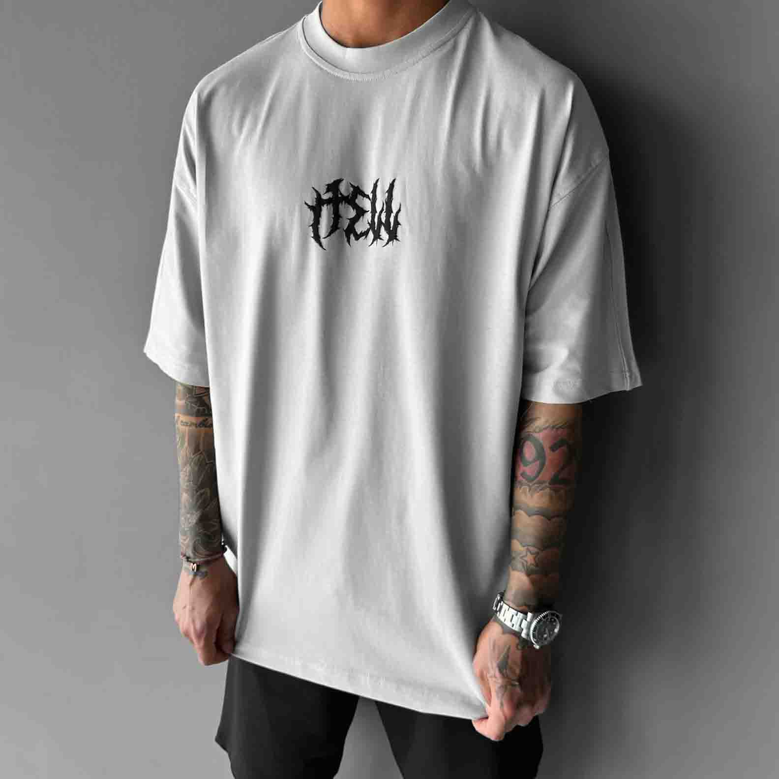 Men's white street style cotton short-sleeved T-shirt