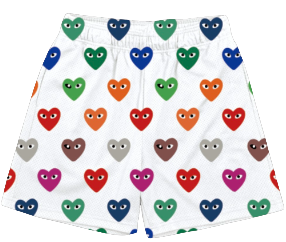 WHITE MULTI HEART SHORTS